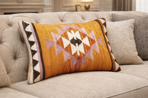 Funda de Cojín de Lana Tejida con Patrón Geométrico Rosa Naranja, Ecológica, Hecha a Mano, Personalizable, Alfombras Modernas de Estilo Cuadrado para el Hogar - Product Image 3