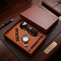 Coffret Cadeau d'Affaires Transfrontalier Promotionnel pour Hommes - Kit 4 Pièces (Montre, Lunettes de Soleil) - Cadeau Idéal pour Clients, Pères, Petits Amis, Noël