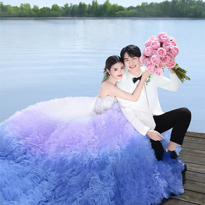 Gradient Strapless Tulle Wedding Dress Ball Gown Empire Waistline Candy Color Sweet Style For Bride - Product Image 5