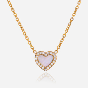 Collar con colgante de cristal en forma de corazón con incrustaciones de nácar y engaste de bisel para uso diario. - Product Image 1