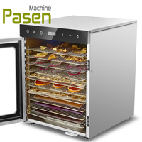 Huishoudelijke professionele SUS 304 roestvrijstalen voedseldroger met 10 trays, 10 kg capaciteit, 400W motor, geschikt voor diverse voedingsmiddelen en fruit.
