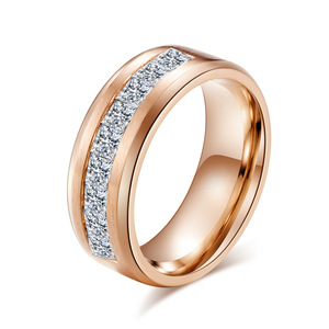 <b>Titanium</b> Steel <b>Ring</b> 8mm Diamond Set Channel Setting Unisex Fashion Jewelry Gift Rose Gold <b>Black</b> Steel Color Geometric Design - Product Image 5