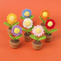 Pot Bunga Rajut Tangan Terlaris, Hadiah Pot Bunga Crochet Motif Bunga Matahari, Mawar, Tulip, Daisy untuk Dekorasi Rumah