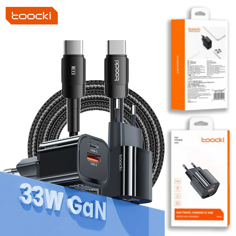 Toocki Oem/Odm 33W Cargador Usb QC3.0 + PD3.0 GaN 1a1c Cargador rápido Cargador USB dual para teléfonos inteligentes Toxiik