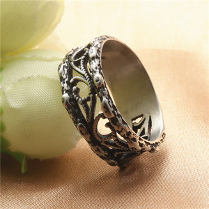 European American Style <b>Titanium</b> Steel Hollow <b>Ring</b> Plant Pattern Retro Silver Unisex Fashion Jewelry Gift - Product Image 1