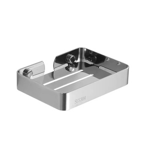 Porte-savon rectangulaire en acier inoxydable avec égouttoir intégré, fixation murale, accessoire de salle de bain minimaliste, finition polie - Product Image 5