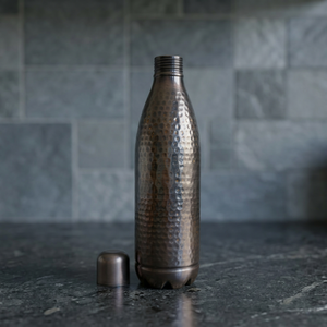 Premium Antique Copper Hammered Water Bottle 1100ml Curved Cola Shape Handcrafted Dimpled Ayurvedic Flask Sports Metal Drinkware - Product Image 1