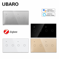 Interrupteur mural tactile intelligent UBARO 5Gang Zigbee avec commande vocale à distance via application, panneau en verre pour la domotique, OEM ODM Tuya Smart Life