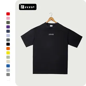 100% Ultra Luxe Oversized Fit Katoenen T-Shirt Custom Hoge Kwaliteit Softstyle Katoenen Mock Hals Zwart T-Shirt Voor Mannen