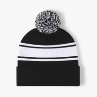 Gorro de Punto con Pompón y Rayas Personalizado con Logotipo, Gorro de Invierno Cálido de Dos Tonos con Rayas y Puño, para Deportes de Equipo