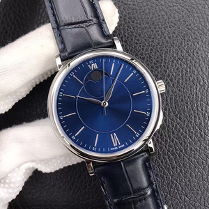Reloj de Lujo Premium para Hombre, de Alta Gama, Automático, con Fase Lunar, Cristal de Zafiro, Esfera Azul Medianoche con Diseño Sunburst, Correa de Cuero Negra - Product Image 2