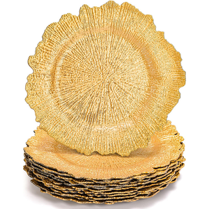 Assiette en plastique de style européen, luxe léger, pour cuisine occidentale, assiette décorative de banquet avec finition électroplaquée et peinte - Product Image 1