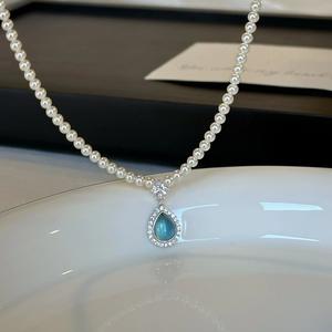 Pendentif en argent pur S925, goutte de pluie nuageuse brossée, avec perle d'eau douce, collier élégant pour femmes, design de niche - Product Image 3