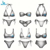 OEM Ensemble de micro bikinis en strass soyeux, comprenant un haut et un mini string, personnalisable
