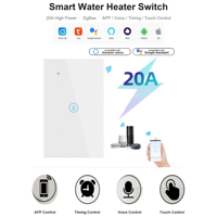 US Tuya Zigbee 120x72 Smart Touch Wandschalter mit Zeitschaltuhr für Hochleistungs-Warmwasserbereiter, Alexa Google Home Sprachsteuerung, Tuya Schalter