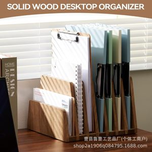 Solid Wood Desktop Organizer Multi Compartment <b>File</b> Holder Document Letter <b>Storage</b> Rack Office Desk Stationery Organizer - Product Image 1