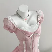Mini-robe rose à nœud papillon et manches bouffantes pour femme, style doux, coupe ajustée, idéale pour les soirées, disponible en plusieurs tailles (ODM)