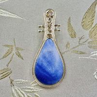 Pince à cheveux en alliage style brocart Song teint à l'indigo - Pince latérale bec de canard faite à la main de style chinois de Kunming - Accessoire capillaire pour femme