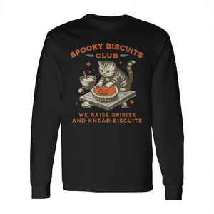 Camiseta de manga larga Spooky Biscuits Club con diseño de gato de Halloween y tema de galletas amasadas - Product Image 2