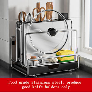 رف تخزين سكاكين منزلي مثبت على الحائط من الفولاذ المقاوم للصدأ رف تخزين متعدد الوظائف رف تصريف - Product Image 2