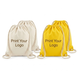 Wholesale Eco Friendly Blank Cotton Canvas Drawstring <b>Backpack</b> Bag Custom Promotional Logo Printed Sport Cinch Sack Pack Dust - Product Image 1