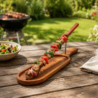 Plateau de service jetable anti-fissuration en bois poli pour grillades avec support pour brochettes, plateau professionnel pour kebab, support suspendu pour viande, barbecue