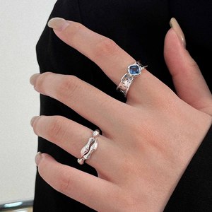 Yinruitai S925 Sterling Silver Blue Zircon <b>Open</b> <b>Ring</b> For Women Korean Retro Niche Design Minimalist Style Gift Jewelry - Product Image 1