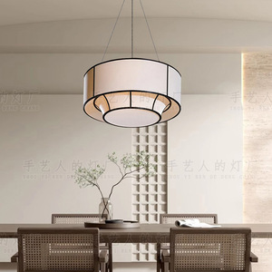 Lustre rond en tissu noir de style chinois moderne à LED pour salon, hôtel, restaurant - Product Image 3