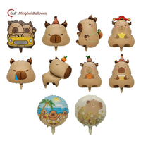 Ballon en Mylar double face à finition mate, motif Capybara mignon de dessin animé avec tortue orange, pour voiture, gâteau, porte-bonheur, rond
