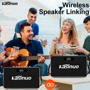 Enceinte Bluetooth d'extérieur haute puissance Kasinuo, batterie 9000 mAh, poignée télescopique, roues, boîtier en bois massif et cuir - Product Image 3