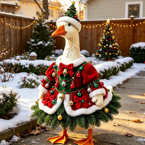 Christmas Goose Winter Polyester Dot Clothes Set Red Velvet Dress Christmas Tree Hat Yard Garden Decor Outfit Statue - Product Image 6