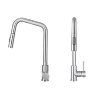 Robinet de cuisine moderne à douchette extractible, monocommande eau chaude/froide, finition brossée, en acier inoxydable 304, pour évier
