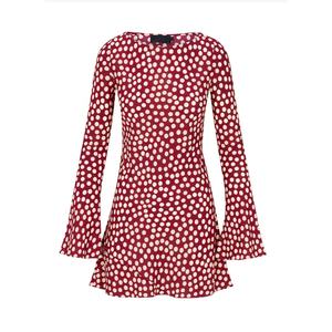 Women's Red Polka-Dot Flared Long <b>Sleeve</b> Chiffon <b>Dress</b> French Vintage Tea <b>Dress</b> Waist Cinched <b>Summer</b> Breathable Tummy Control - Product Image 1
