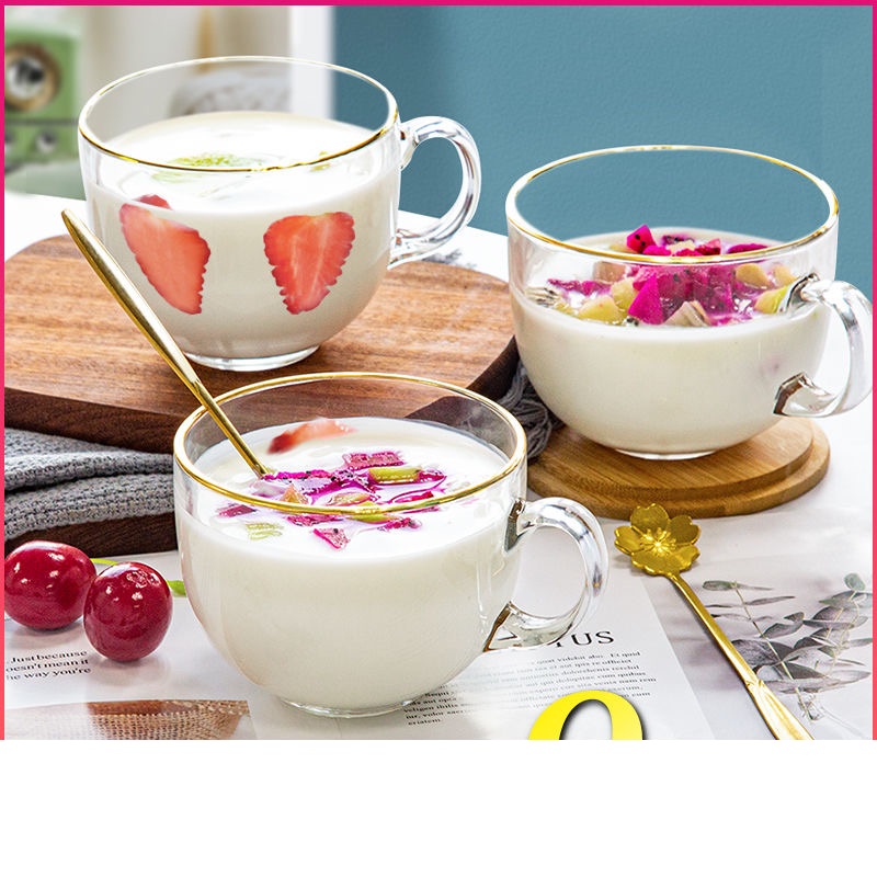 Glass breakfast Mug Glass Coffee Mugs Clear Glass Coffee Cups  with Handles for Hot Beverages