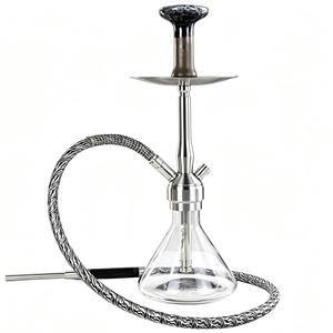 Cachimba de Acero Inoxidable con una Sola Manguera, Cazoleta de Vidrio Transparente, Narguile Árabe de 50cm, Tubo Recto Moderno para Bar - Product Image 1
