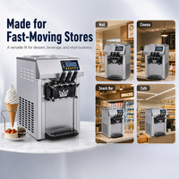 Machine à glace molle commerciale 3 saveurs 16-18L/H, modèle de comptoir en acier inoxydable 1200W avec nettoyage à une touche ZM-168