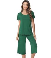 Setelan Piyama Wanita RTS Viscose Bamboo Polos Lengan Pendek Atasan Celana Bahan Lembut O-Neck Ringan