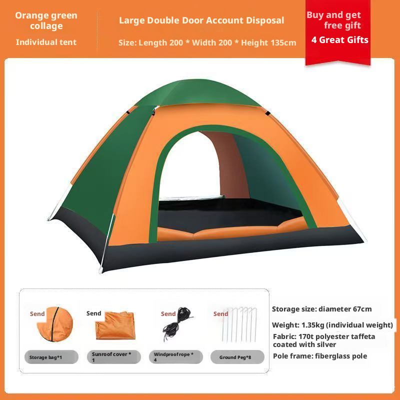 3-4 people with double doors + skylight-green &orange-top cover