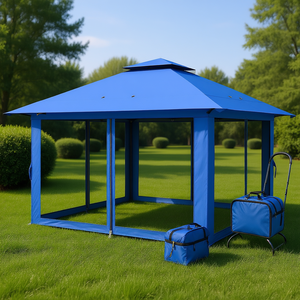 Tente de jardin pliante bleue 13 x 13 avec structure en aluminium, toit à 2 niveaux et sac de transport - Product Image 2