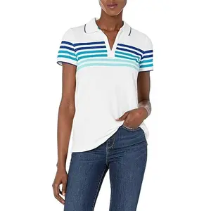 Sporty Stripes Women's Casual Polo T-Shirt Breathable Fabric for Golf and Leisure Casual Sports Attire