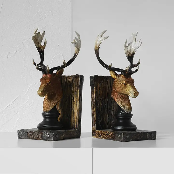 Hight end decorative bookend collection polyresin deer head bookends decoration unique birthday gifts home office cafe decor