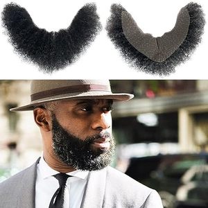 Sistema di Sostituzione Barba e Baffi Afro Ricci in Capelli Umani Neri e Grigio Misto per Uomini Afroamericani, Base in Pizzo Realistica per Trucco - Product Image 6