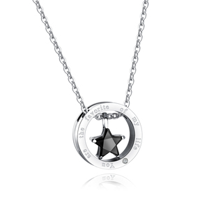 Círculo de moda grabado eres el favorito de <span class=keywords><strong>mi</strong></span> vida piedra negra circón estrella pareja Collar para hombre <span class=keywords><strong>mujer</strong></span> - Product Image 2