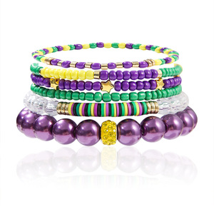 Conjunto de pulseras de cuentas de polímero estilo carnaval, joyería apilable de cuentas de semillas, pulseras multicolor de estilo bohemio para mujer - Product Image 1