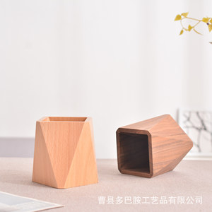 Diamond Shaped Wooden <b>Pen</b> Holder Square Office Desk Storage <b>Box</b> Simple Stationery Organizer Walnut And Beech Wood - Product Image 5
