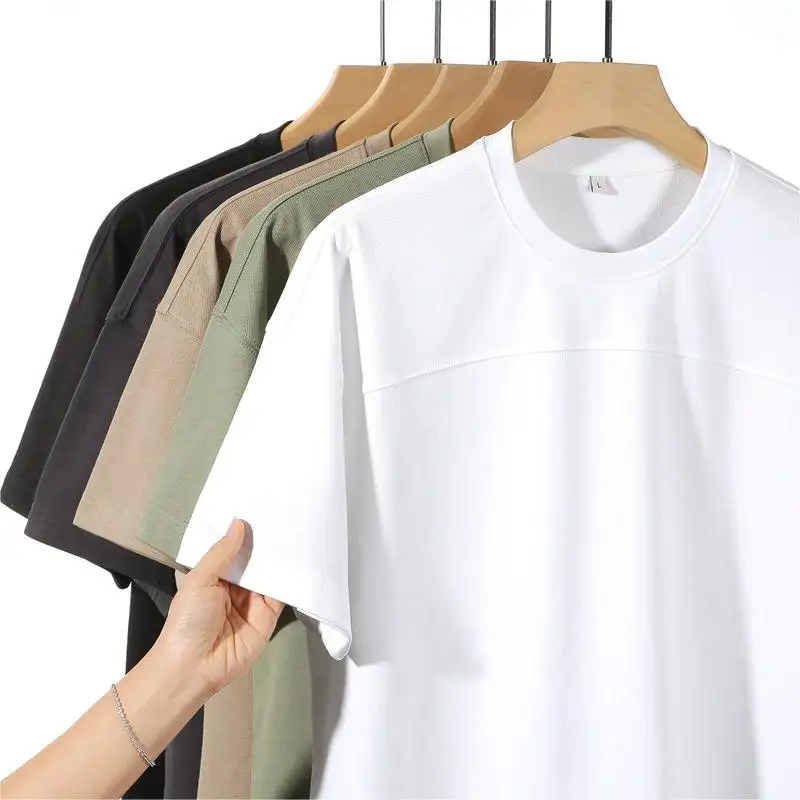 Camiseta blanca de algodón 100% personalizada para hombre, camiseta de gran tamaño, tela de punto lisa en blanco con cuello redondo, transpirable y sostenible