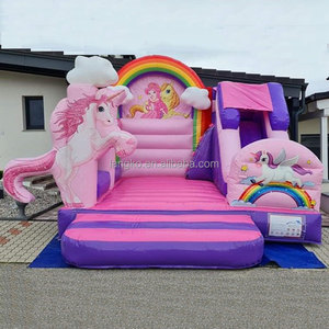 Château gonflable commercial Hupfburg Einhorn rose avec toboggan pour enfants - Product Image 1