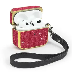 Estuche Protector para Auriculares <span class=keywords><strong>Air</strong></span> <span class=keywords><strong>Pods</strong></span> de Lujo con Brillantina y Correa de Cuero para <span class=keywords><strong>Apple</strong></span> AirPods Pro - Product Image 1