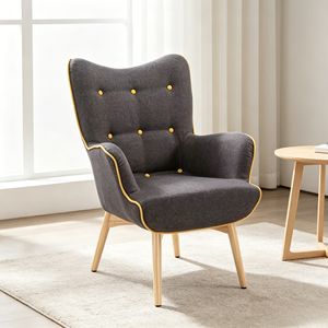 <span class=keywords><strong>Fauteuil</strong></span> de luxe CARLFORD à dossier haut et à un seul siège avec garniture à boutons et pieds en bois pour salon, chambre à coucher, hôtel, <span class=keywords><strong>fauteuil</strong></span> de loisirs élégant - Product Image 1
