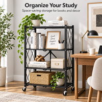 Étagère pliable peu encombrante avec roulettes verrouillables et panneaux perforés, support de rangement mobile en métal